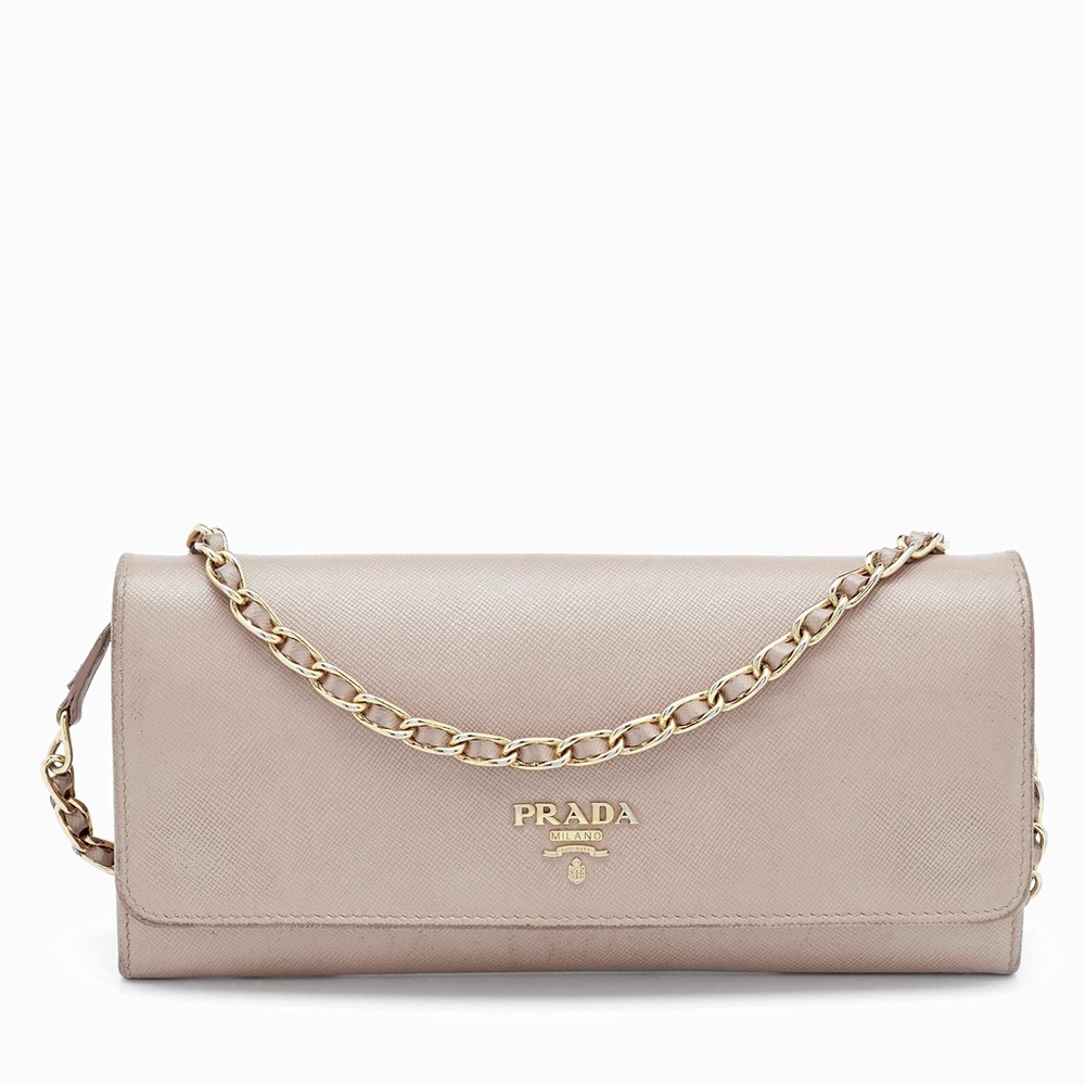 NEW Prada Grey Saffiano Leather Wallet on Chain